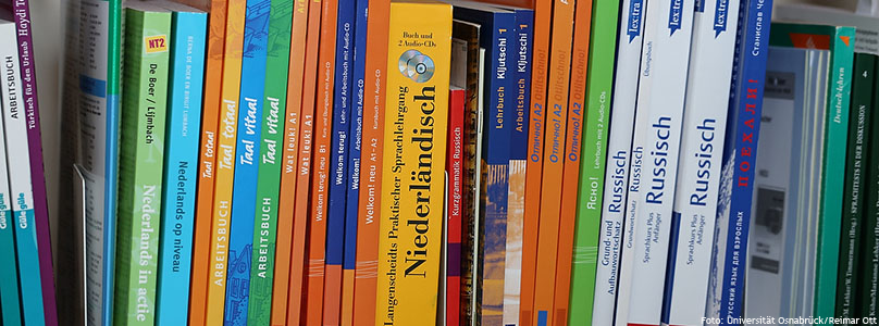 Nahaufnahme Buchrücken verschiedene Sprachbücher