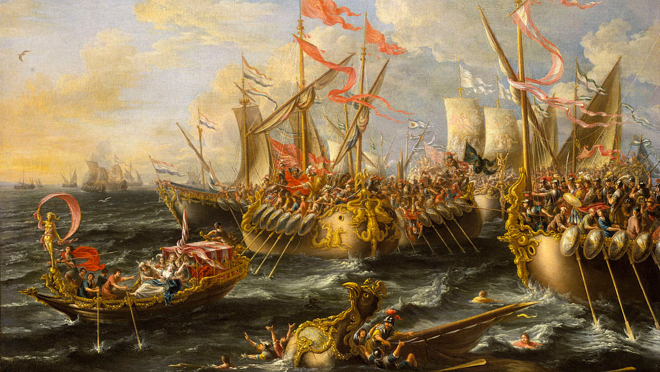 Darstellung der Schlacht bei Actium von Lorenzo A. Castro, 1672