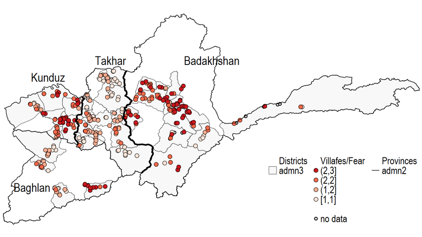 Karte der Umfragedörfer in Nordostafghanistan 