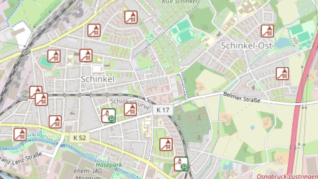 Karten&uuml;bersicht zu Spielpl&auml;tzen im Schinkel