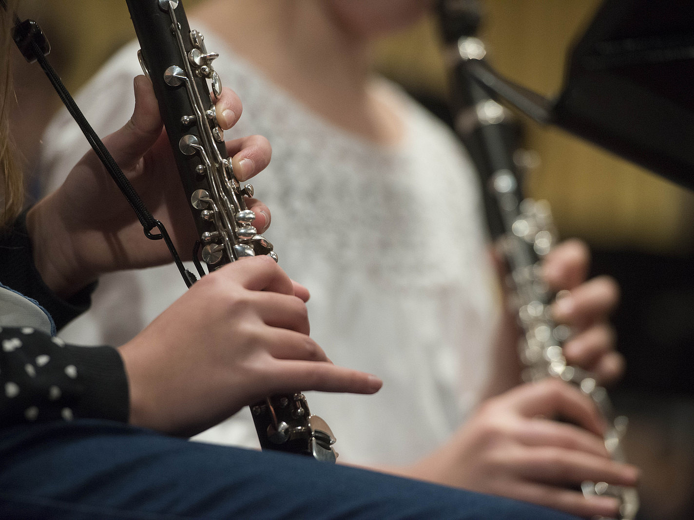Two musicians play clarinets.