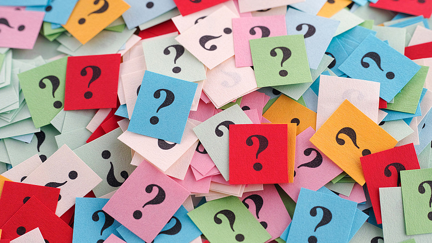 Colored squares with question marks