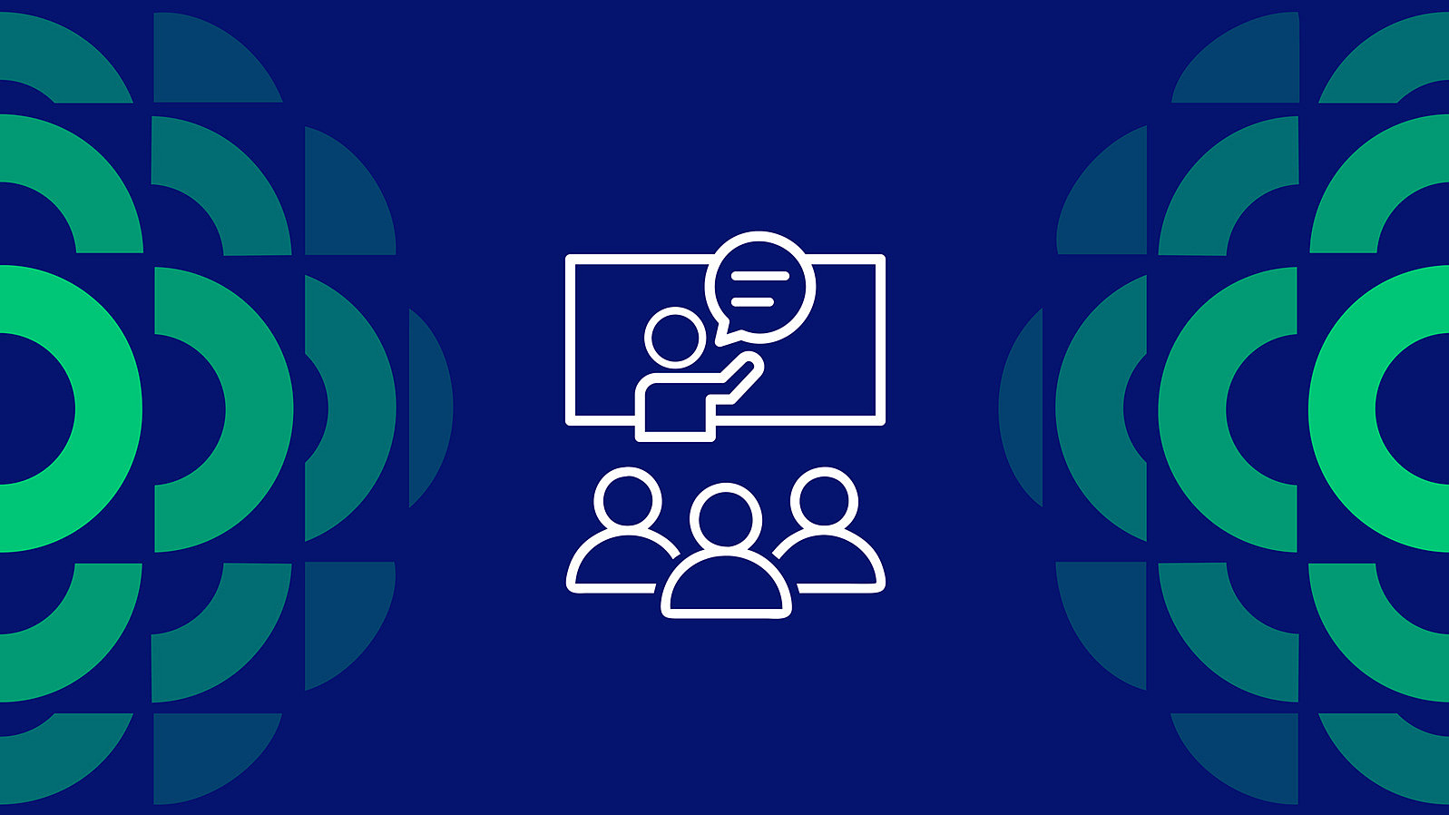 The picture shows a stylized symbol in green and blue, symbolizing a lecture.