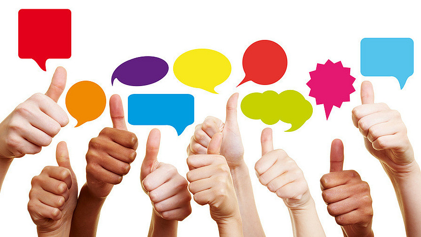 Several thumbs and speech bubbles can be seen.