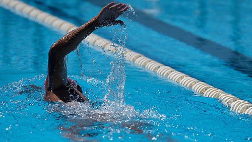 Ein Mensch krault im Schwimmbad