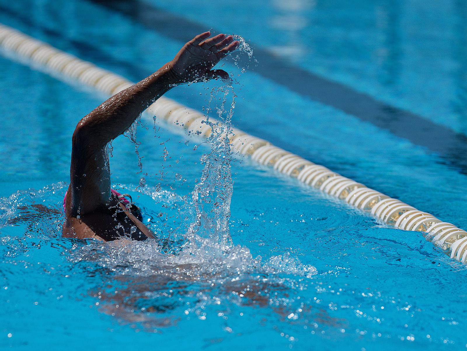 Ein Mensch krault im Schwimmbad