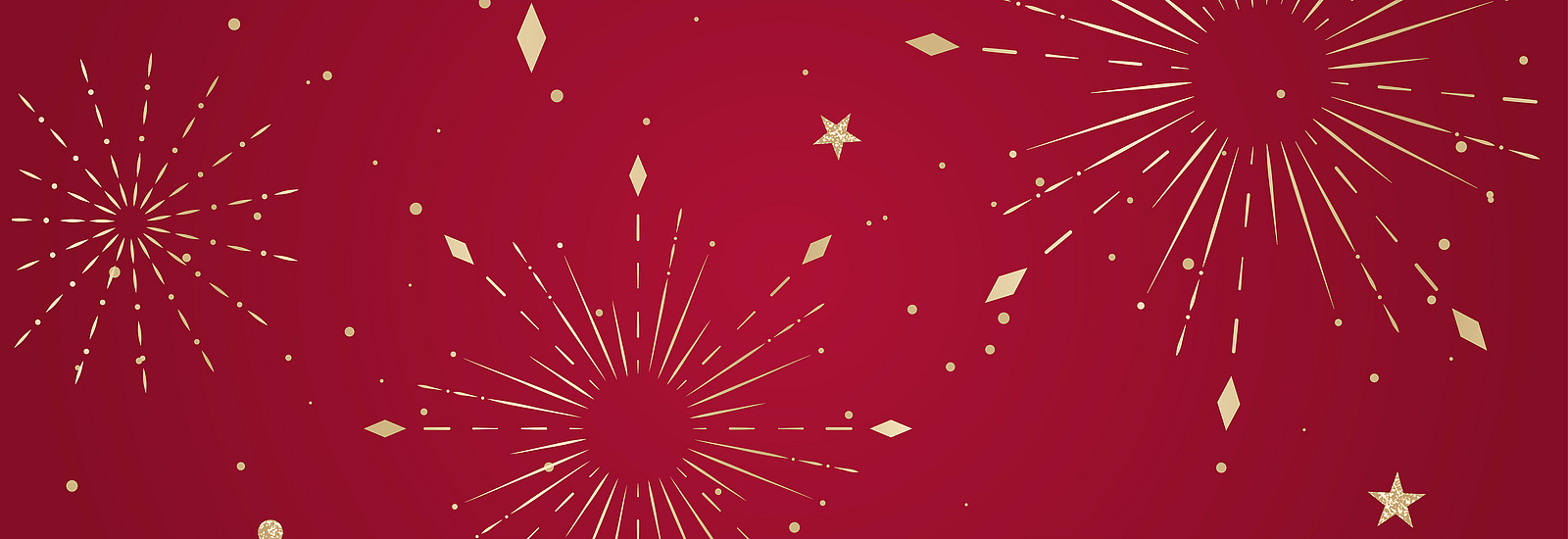 Illustration mit goldenem Feuerwerk vor dunkelrotem Hintergrund