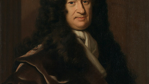 A man with a dark wig in a painting.
