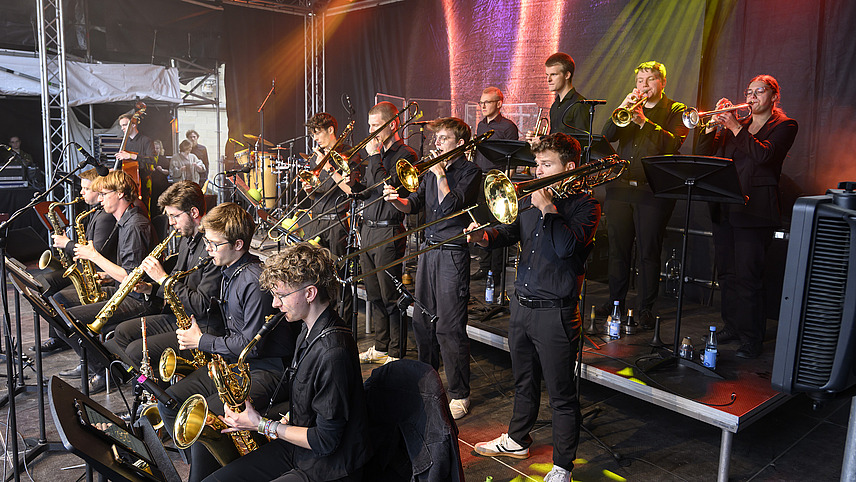 Several brass players on one stage