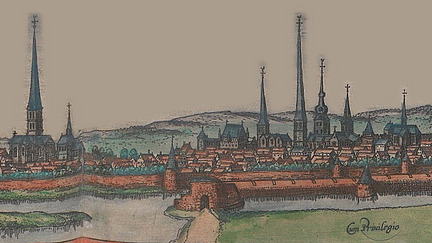 Alte Zeichnung des Osnabr&uuml;cker Stadtbilds