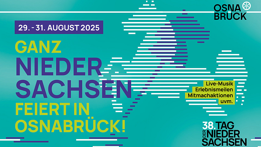 Graphic with lettering “All of Lower Saxony celebrates in Osnabrück”
