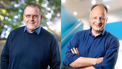 Eine Collage aus einem Portrait von Achim Paululat und einem Portrait von Jacob Piehler