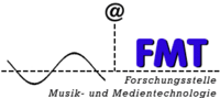 Logo der Forschungsstelle Musik- und Medientechnologie (FMT) mit stilisierter Schallwelle, @-Symbol und blauem Schriftzug.