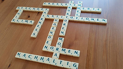 Scrabble Spiel aus dem verschiedene W&ouml;rter der Christlichen Sozialwissenschaft gelegt wurden