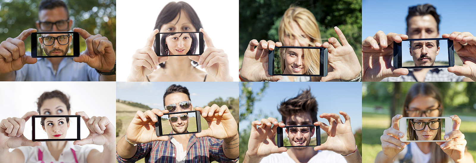 Menschen, die Selfies von sich selbst zeigen.