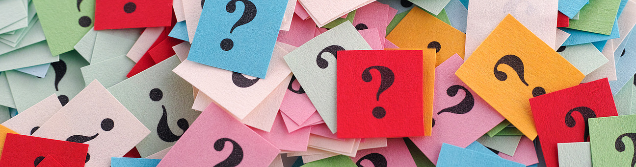 Kärtchen aus Filz mit Fragezeichen-Aufdruck; Felt cards with a question mark print