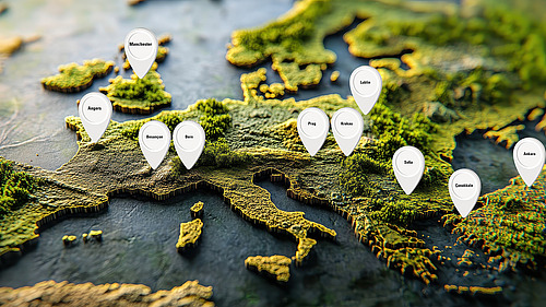 Europakarte von Standorten m&ouml;glicher Auslandsaufenthalte