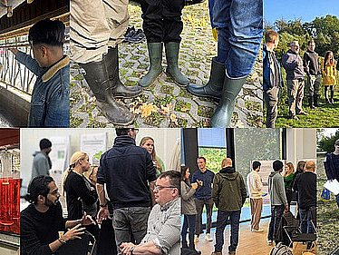 Eine Collage von Szenen eines landwirtschaftlichen Betriebs.