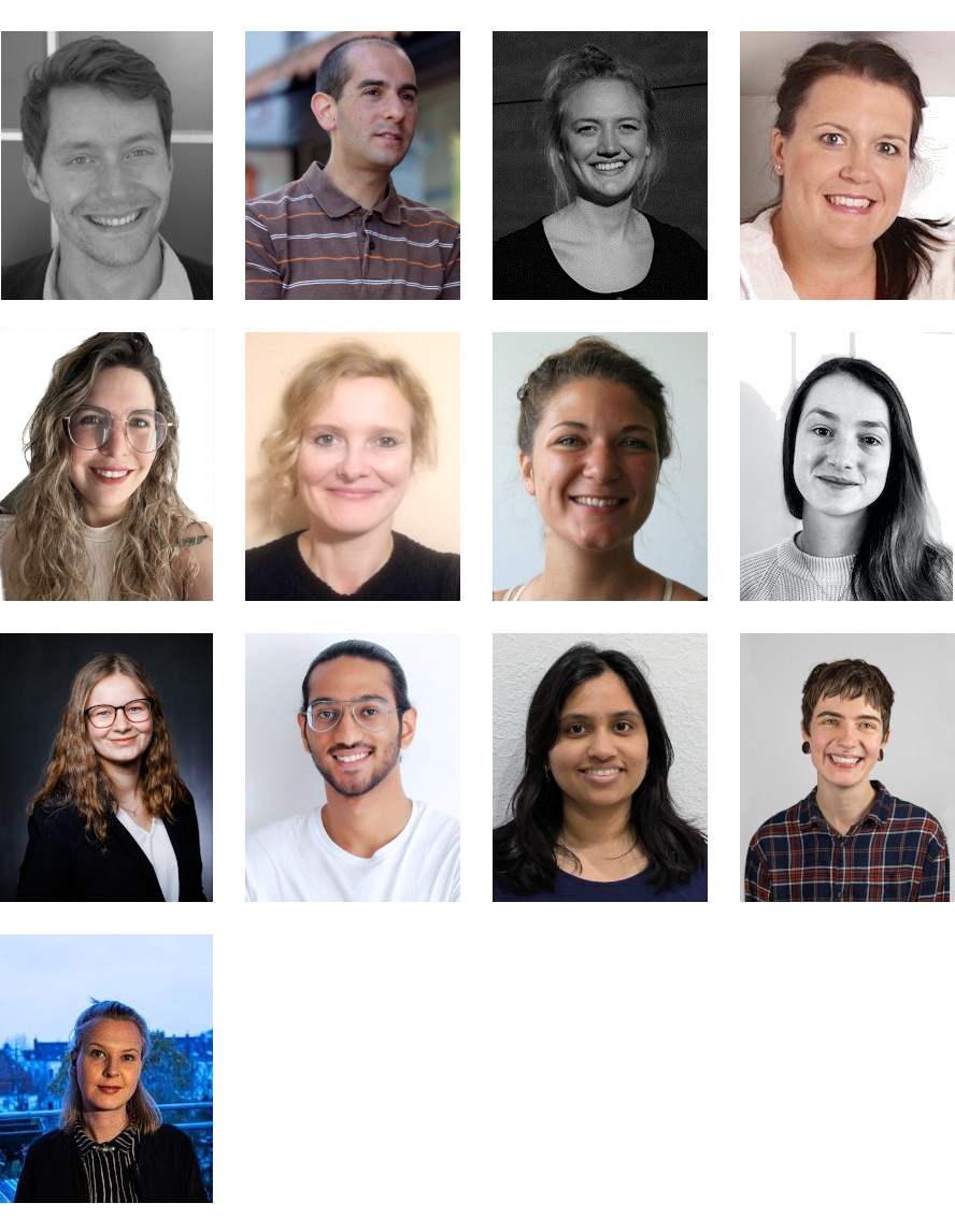 13 squares with a portrait of each team member working in developmental psychology.