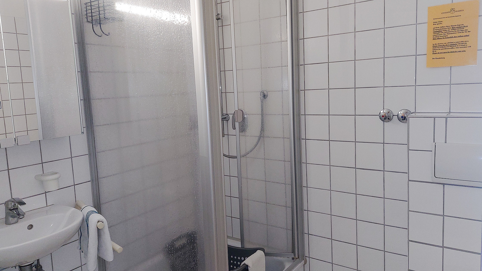 Bathroom Apartment 2 with washbasin, mirror cabinet, toilet and shower