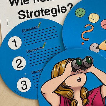 Arbeitsmaterial zum Modul Lesen. Wie heißt die Strategie? Wie geht die Strategie? Man erkennt Lesefächer mit verschiedenen Aufgaben und Hilfestellungen.