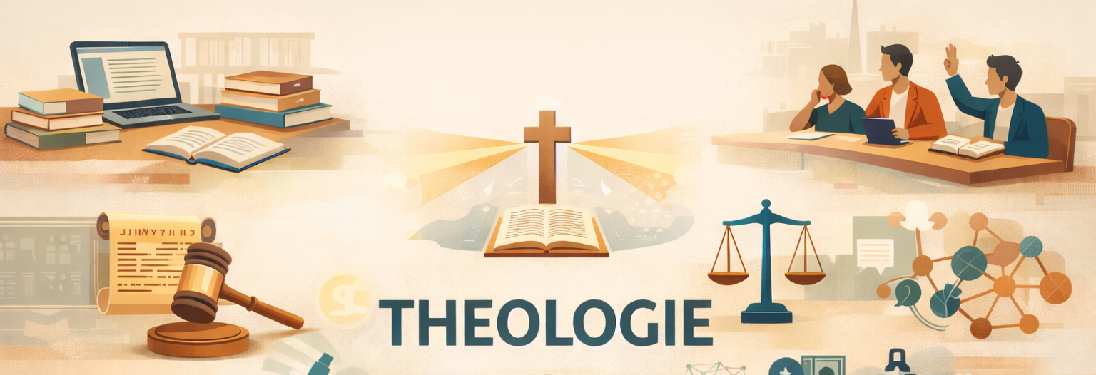 Bildvollage mit verschiedenen Elemente des Studiums der katholischen Theologie.