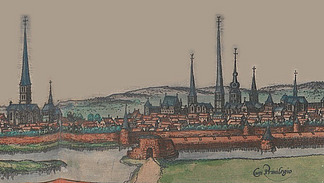 Alte Zeichnung des Osnabr&uuml;cker Stadtbilds