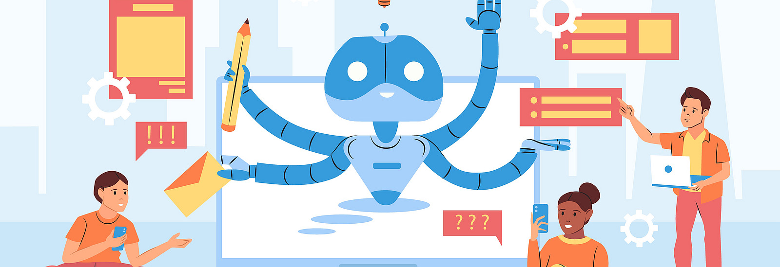 Chatbot customer support flat concept with people chatting with virtual assistant online vector illustration