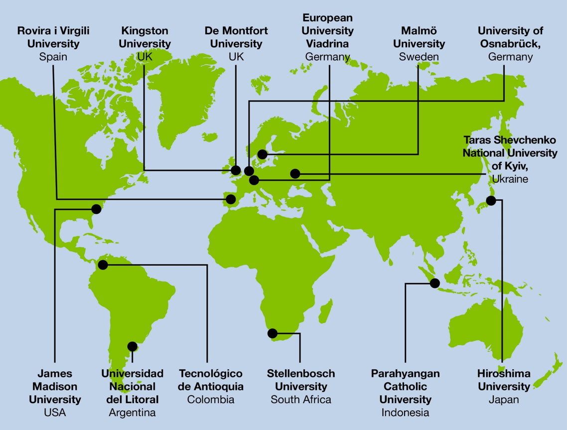 Weltkarte mit den markierten Mitgliedern des INU
