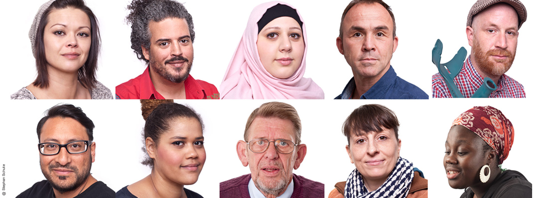 Collage aus Portraits verschiedener Menschen, die Diversität darstellen. Foto: Stephan Schute