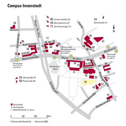 Lageplan des Campus Innenstadt der Universität Osnabrück