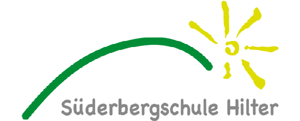 Logo der Süderbergschule der Gemeinde Hilter. Ein grüner Bogen stellt den Berg dar, rechts neben dem Bogen sieht man eine stilisierte Sonne.