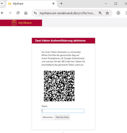 Zwei-Faktor-Authentifizierung - Client for Windows (myShare)