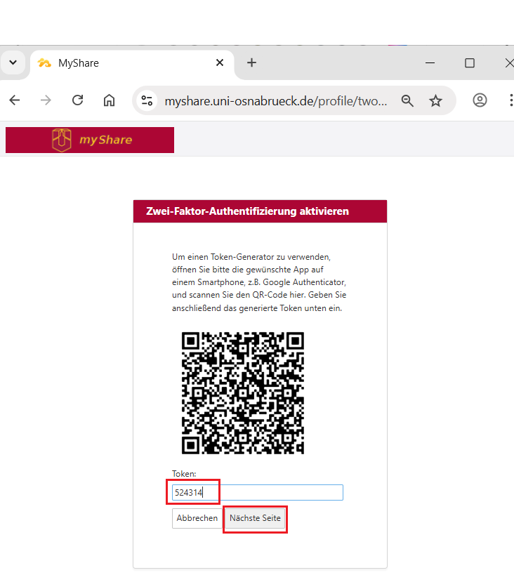 Zwei-Faktor-Authentifizierung - Client for Windows (myShare)