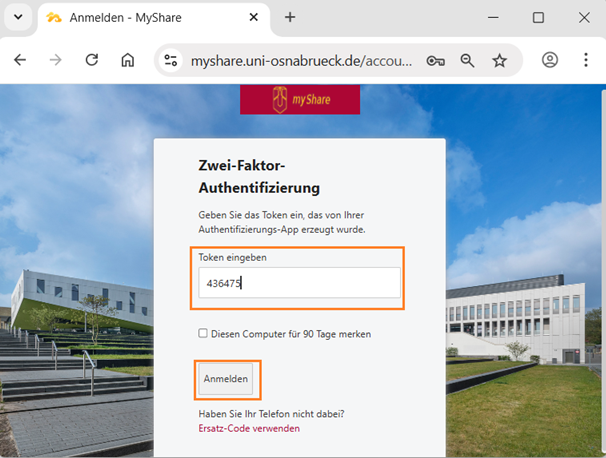 Zwei-Faktor-Authentifizierung - Client for Windows (myShare)