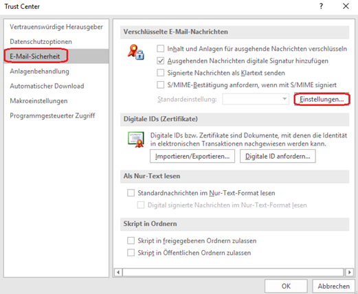 Outlook 2016 Signieren und Verschlüsseln