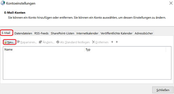 Outlook 2019 Manuell - E-Mailkonto einrichten