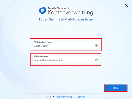 Thunderbird E-Mailkonto einrichten