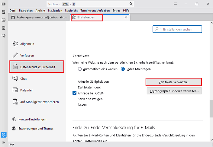 Thunderbird E-Mail (S/MIME)-Zertifikat importieren