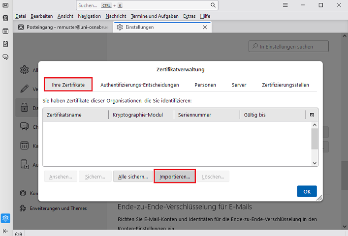 Thunderbird E-Mail (S/MIME)-Zertifikat importieren
