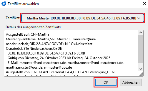 Thunderbird E-Mail (S/MIME)-Zertifikat an E-Mailkonto binden