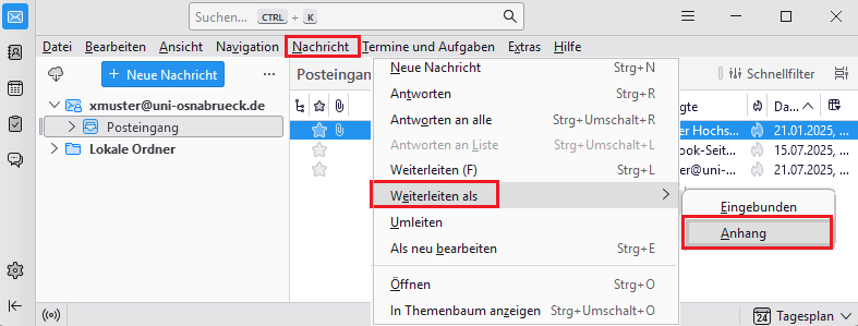 Thunderbird E-Mail als Anhang weiterleiten