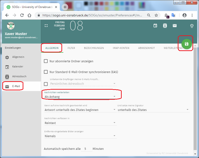SOGo-Webmail - E-Mails als Anhang weiterleiten
