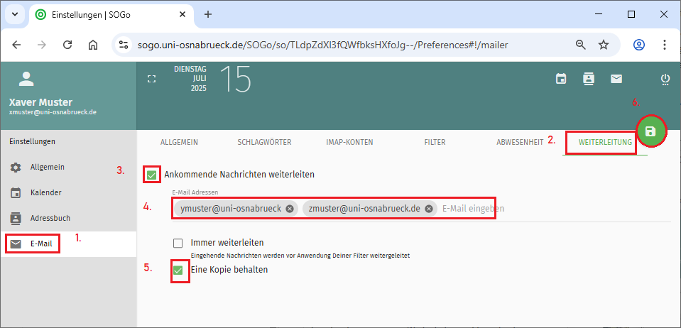 SOGo Webmail Weiterleitung