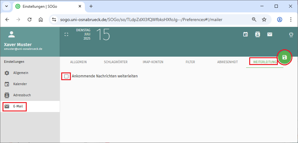 SOGo Webmail Weiterleitung