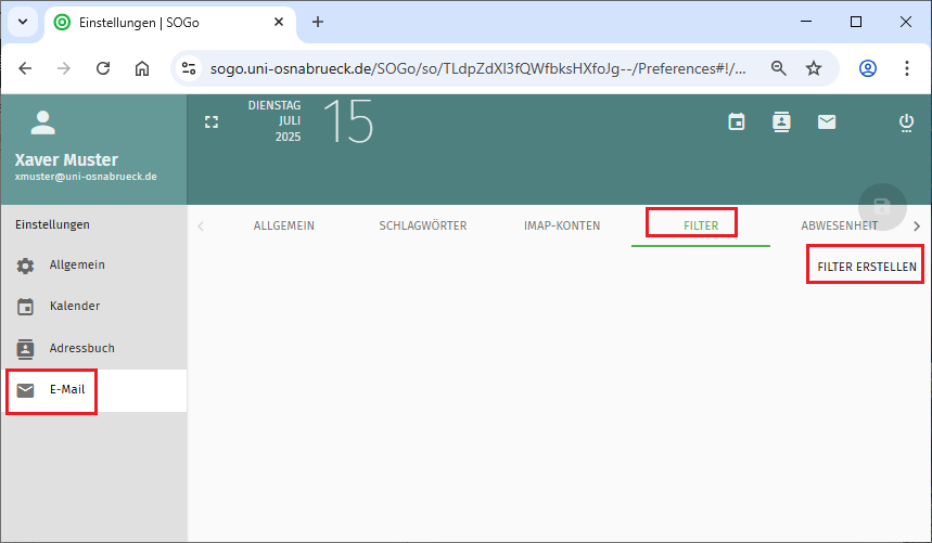 SOGo Webmail Filterregeln