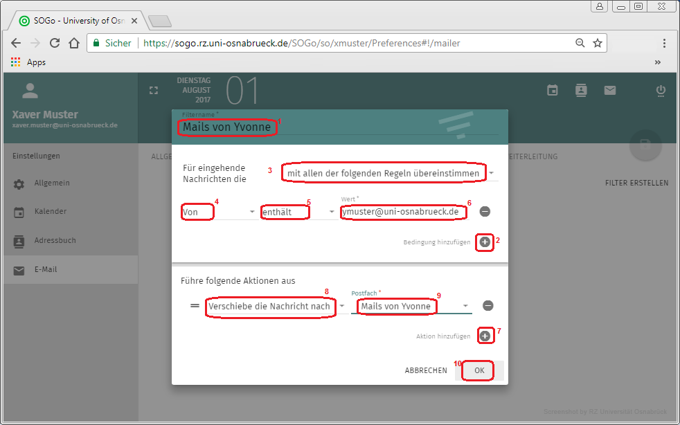 SOGo Webmail Filterregeln
