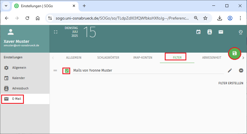 SOGo Webmail Filterregeln
