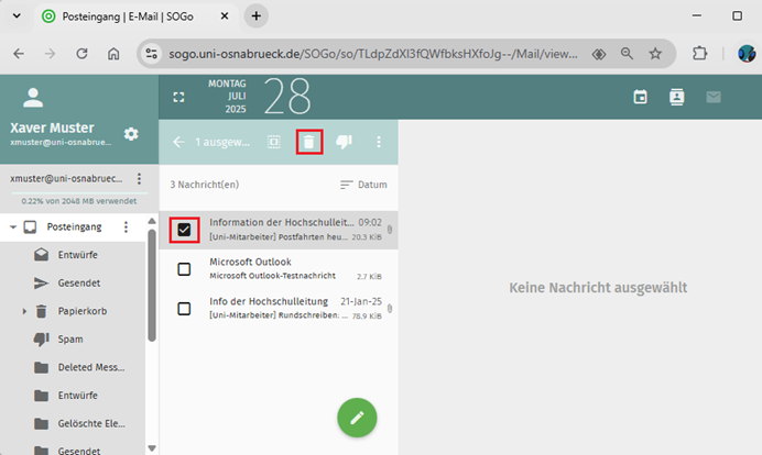 SOGo Webmail E-Mail löschen