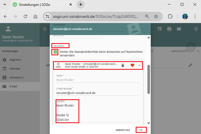 SOGo Webmail - Signatur hinterlegen